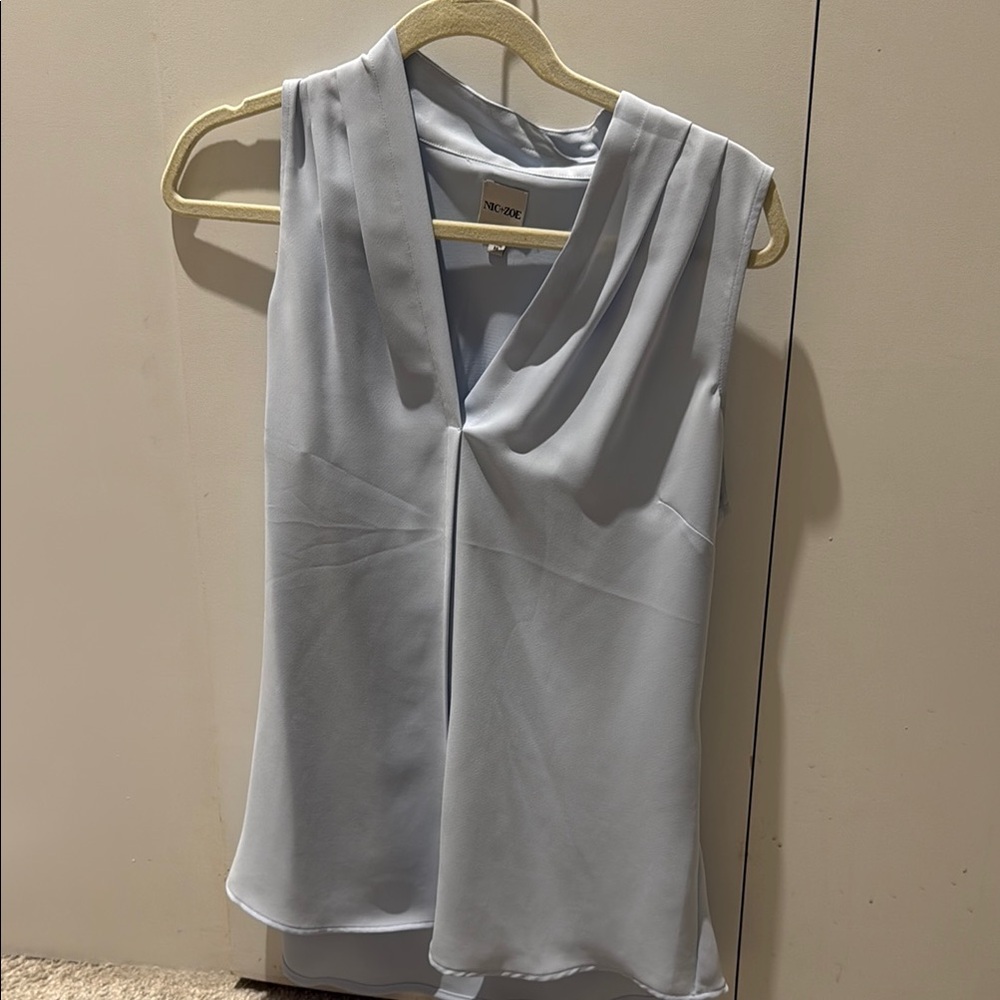 NIC+ZOE Blue Asymmetrical Sleeveless Blouse